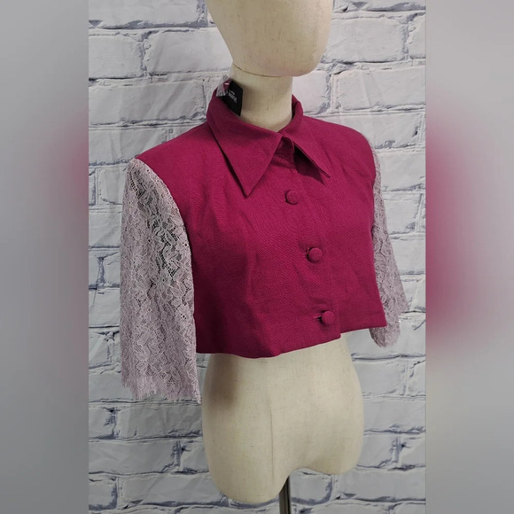 NWT Vivienne Hu New York Women's Jacket Cropped Lace Sleeves Linen Blazer 8 US - Picture 2 of 11